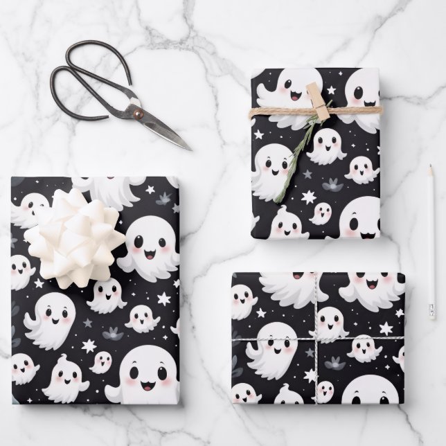 CUTE GHOSTS WRAPPING PAPER SHEET (Front)