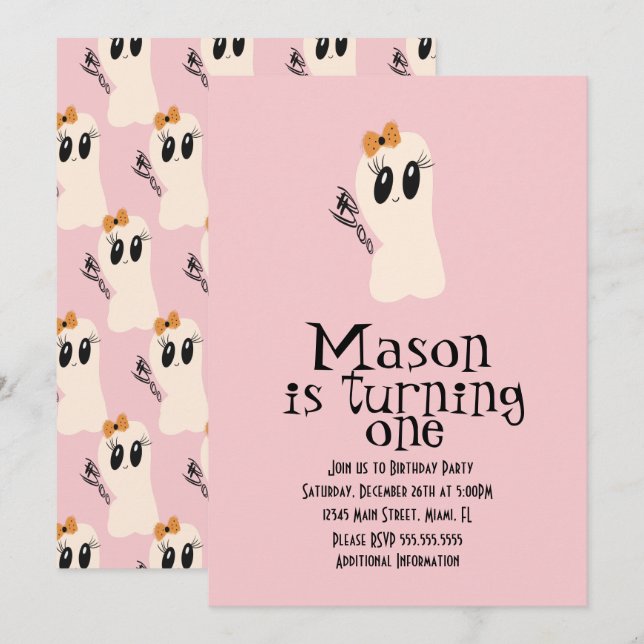 Cute Ghoul Doodle Halloween Any Age Birthday Pink  Invitation (Front/Back)