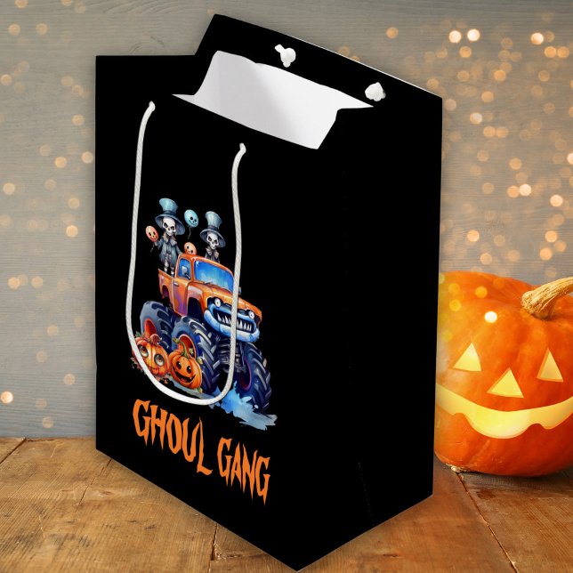Cute Ghoul Gang Skeletons Spooky Truck Halloween Medium Gift Bag (Creator Uploaded)