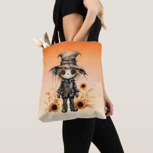 Cute Ghoul Sunflowers Orange Ombre Halloween Tote Bag