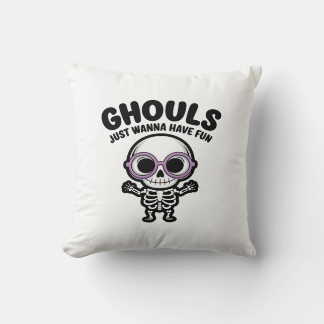 Cute Ghouls Just Wanna Have Fun Skeleton Cushion (Front)