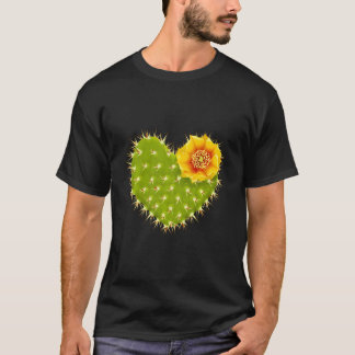 Cute Giant Cactus Heart With Yellow Desert Flower T-Shirt
