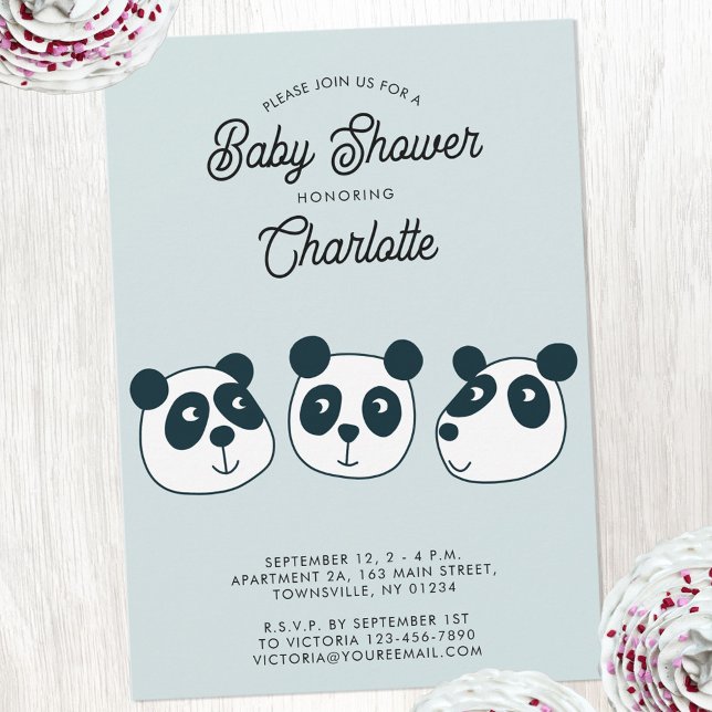 Cute Giant Panda Bear Baby Shower Invitation (Cute personalized custom text Panda Bear baby shower invitation)