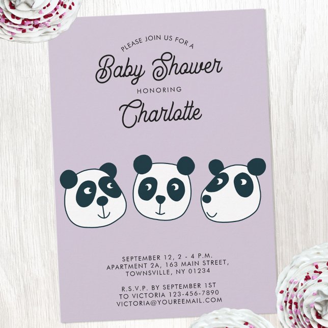 Cute Giant Panda Bear Baby Shower Invitation (Cute personalized custom text Panda Bear baby shower invitation)