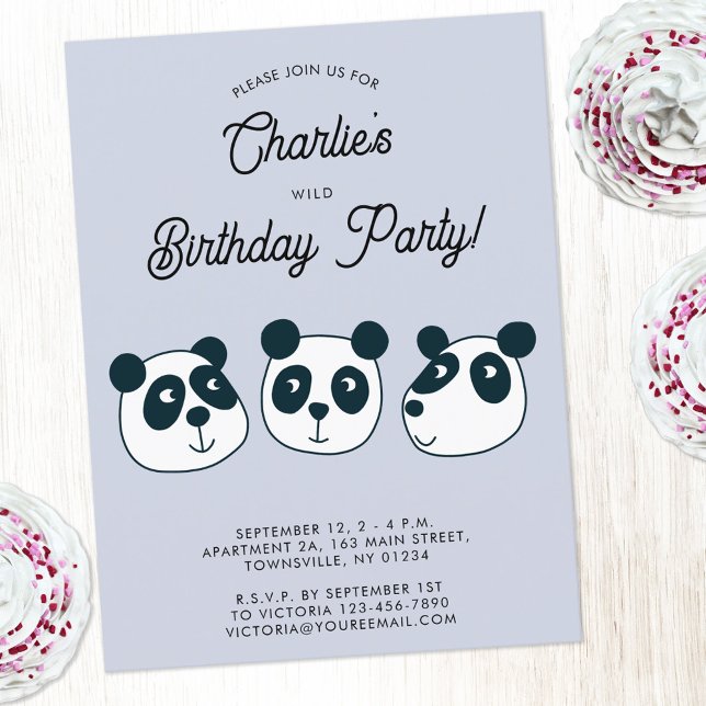 Cute Giant Panda Bear Birthday Party Invitation Postcard (Cute panda bear animal themed personalized kids birthday party invitation postcard)