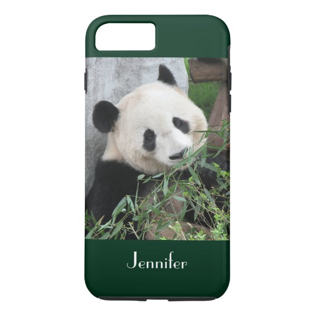 Cute Giant Panda Dark Green Trim Personalised Name Case-Mate iPhone Case (Back)