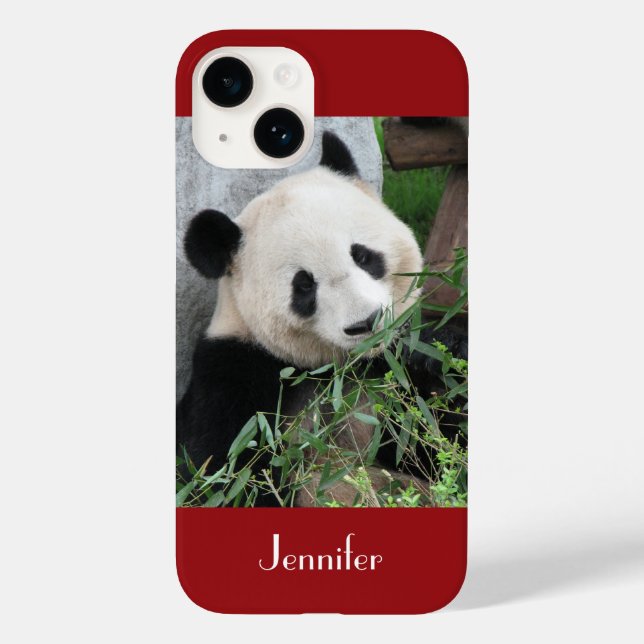 Cute Giant Panda Dark Red Background, Name, Case-Mate iPhone Case (Back)
