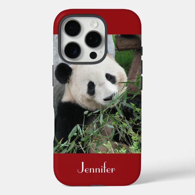 Cute Giant Panda, Dark Red, Custom with Name Case-Mate iPhone Case (Back)