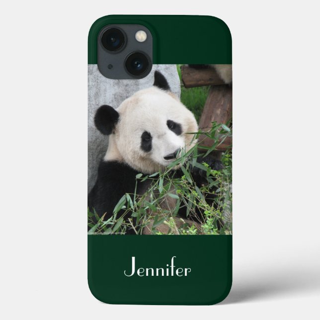 Cute Giant Panda Green Background, Name, Case-Mate iPhone Case (Back)