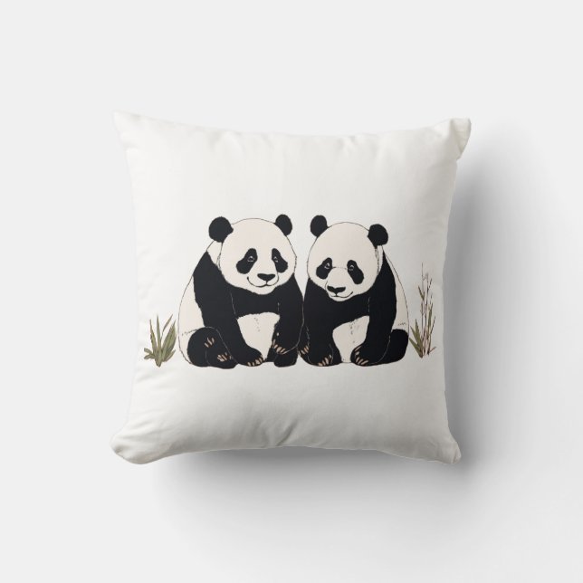 Cute Giant Pandas Sitting Together Cushion (Front)