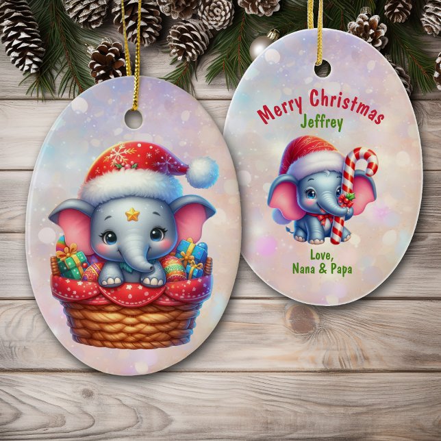 Cute Gift Basket Elephant Kids Ceramic Ornament (Creator Uploaded)