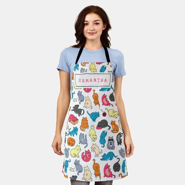 Cute Gift for Cat Lover Cat Mum Personalised Apron (Worn)