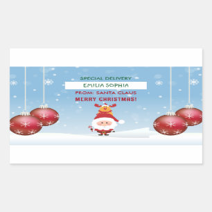 Cute Gift From Santa Claus For Kids, Rudolph Rectangular Sticker