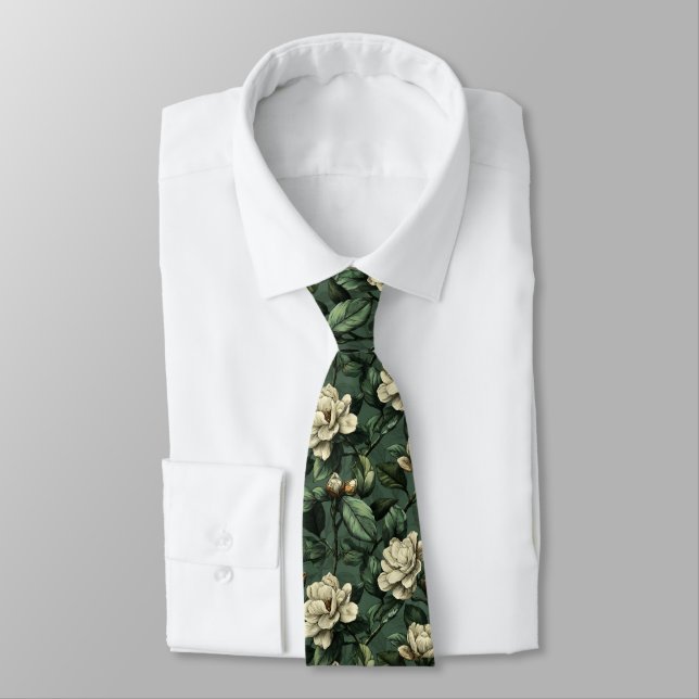 Cute Gifts For Men Gardenias Floral Tie (Tied)