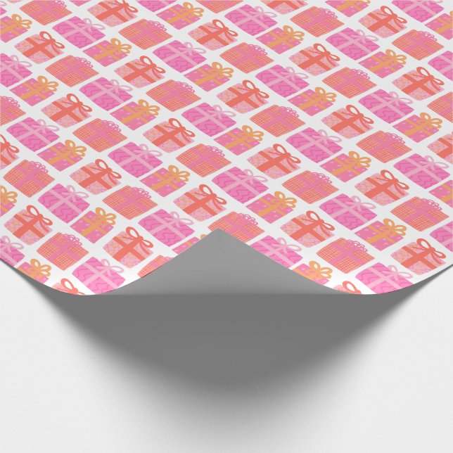 Cute Gifts Hand-Drawn Christmas Holidays Pink Wrapping Paper (Corner)