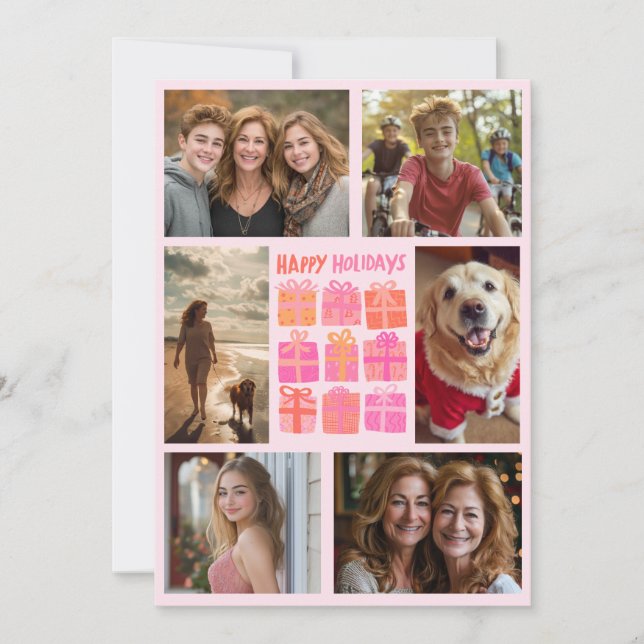 Cute Gifts Presents Hand-Drawn CUSTOM 6 PHOTO  Holiday Card (Front)