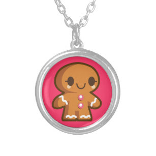 Cute Gingberbread Man Silver Plated Necklace