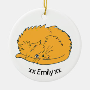 Cute Ginger Cartoon Cat with name Ceramic Ornament