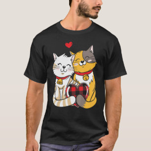Cute Ginger Cat Black Kitten Love Valentine Day Pe T-Shirt