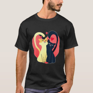 Cute Ginger Cat Black Kitten Love Valentines Day C T-Shirt