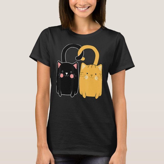 Cute Ginger Cat Black Kitten Love Valentines Day G T-Shirt (Front)