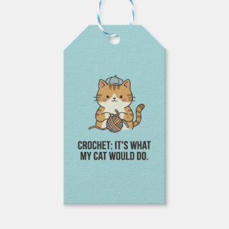 Cute Ginger Cat Blue Hat Yarn Ball Crochet Accent Gift Tags