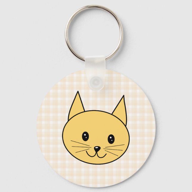 Cute Ginger Cat. Check background. Key Ring (Front)