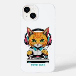 Cute Ginger Cat DJ Pop Art Design Retro Headphones Case-Mate iPhone 14 Case