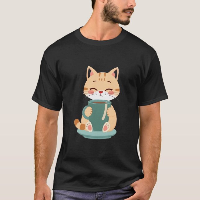 Cute Ginger Cat Hugging Cozy Coffee Teal Mug ✨🐾☕ T-Shirt (Front)