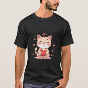 Cute Ginger Cat Hugging Red Heart Love Art ✨🐾❤️ T-Shirt