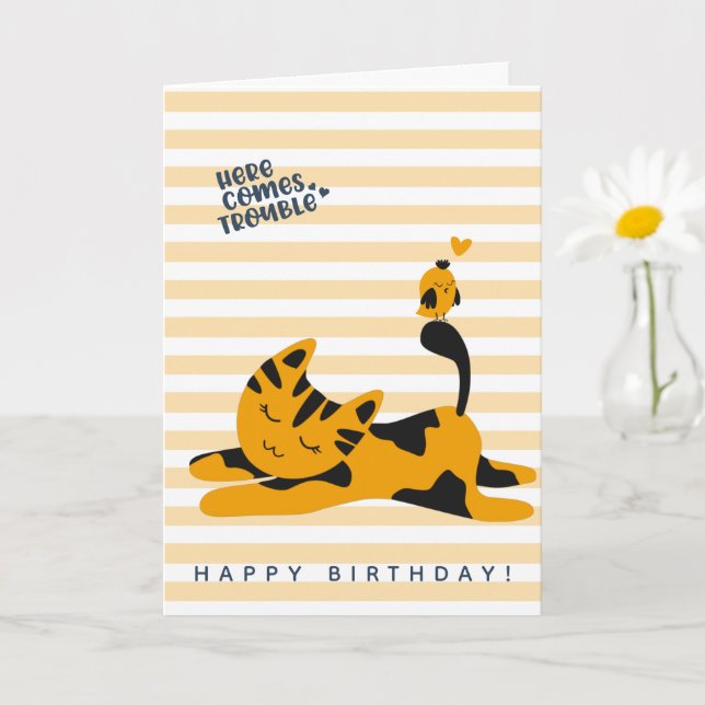 Cute Ginger Cat - Kids' Birthday Card (Small Plant)