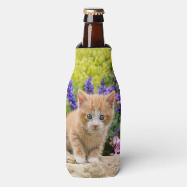 Cute Ginger Cat Kitten in Flowers - Bottle-Jacket (Bottle Front)