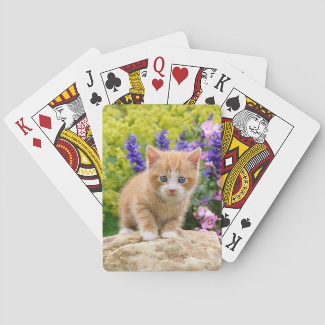 Cute Ginger Cat Kitten in Flowery Garden Portrait Playing Cards (Back)