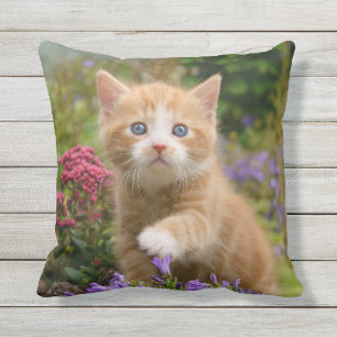 Cute Ginger Cat Kitten in Garden Photo - Outdoor Cushion