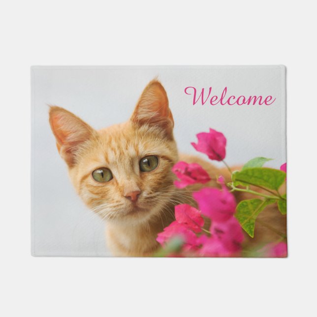 Cute Ginger Cat Kitten Photo  Personalised Welcome Doormat (Front)