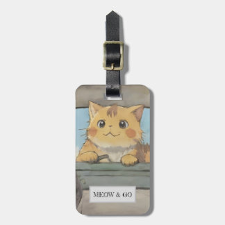 Cute Ginger Cat Meow and Go Personalised Travel Luggage Tag