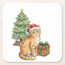 Cute Ginger Cat Santa Hat Christmas Ornament | Cat