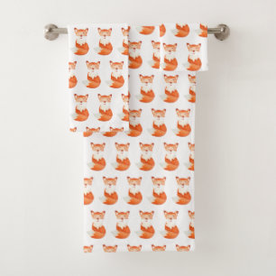 Cute ginger fox cartoon illustration bath towel set