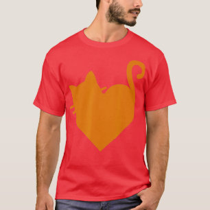 Cute Ginger Heart Cat  Womens Black and White  T-Shirt