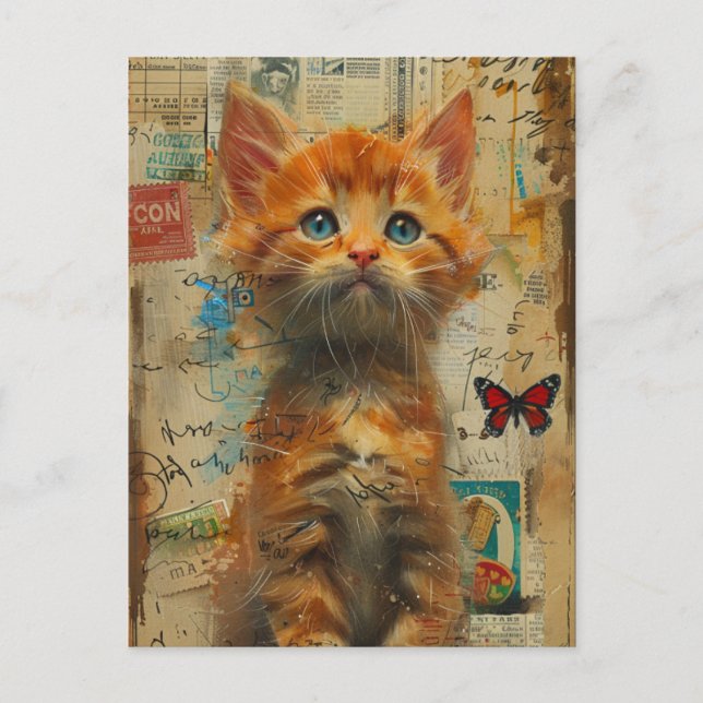 Cute Ginger Kitten Collage Postcard (Front)