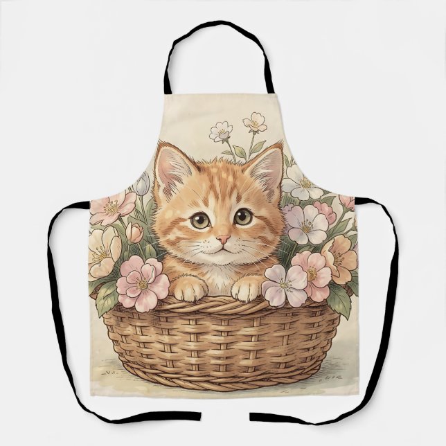 Cute Ginger Kitten Flower Basket Apron (Front)