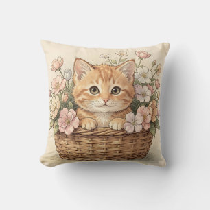Cute Ginger Kitten Flower Basket Cushion