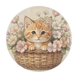 Cute Ginger Kitten Flower Basket Cutting Board