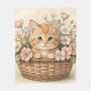 Cute Ginger Kitten Flower Basket Fleece Blanket