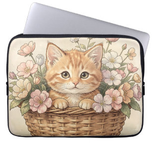 Cute Ginger Kitten Flower Basket Laptop Sleeve