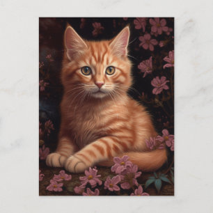 Cute Ginger Kitten Pink Flowers Postcard