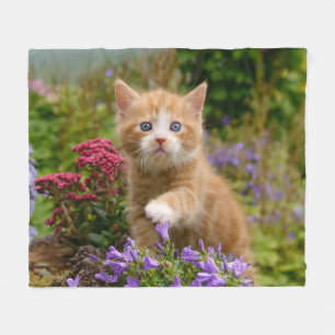 Cute Ginger Kitten Playing in a Garden Fleece Blanket