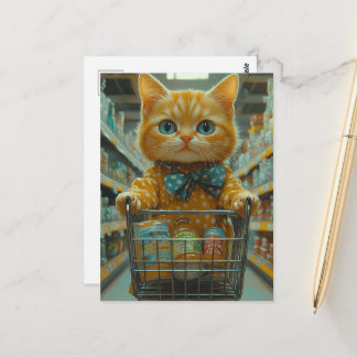 Cute Ginger Kitty Shopping For Groceries Postcard