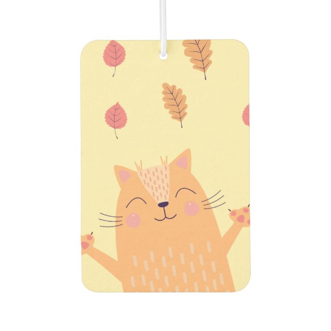 Cute Ginger Orange Cat Playing in Autumn Leaves Car Air Freshener (Front)