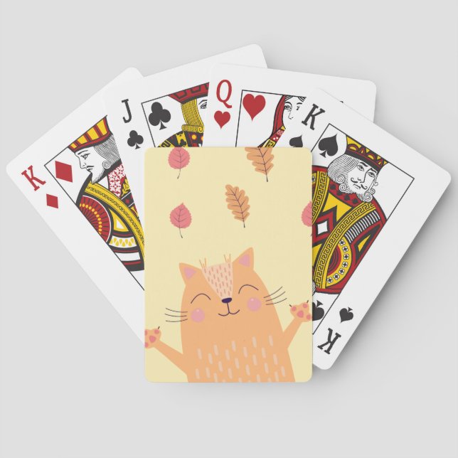 Cute Ginger Orange Cat Playing in Autumn Leaves Cards (Back)
